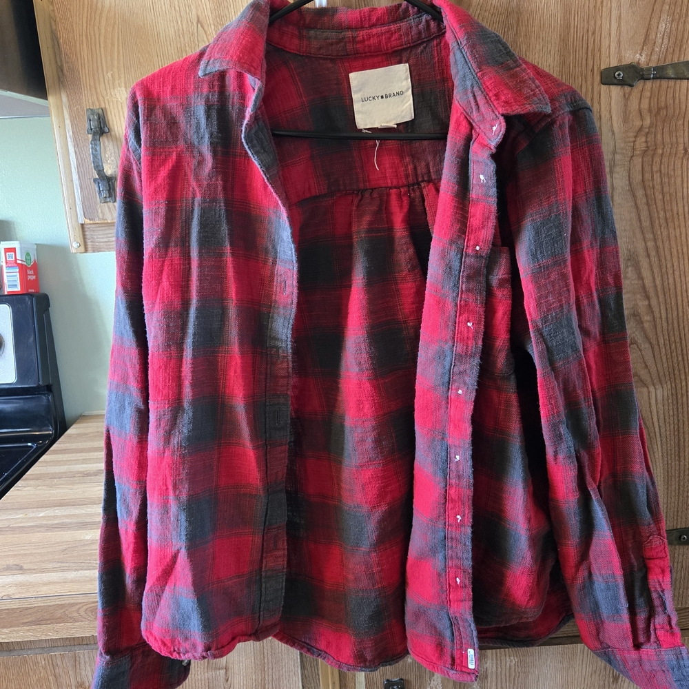 Lucky Brand Red & Black Plaid Flannel Shirt Jacket